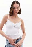 Bayan Beyaz Dantel Detaylı Atlet