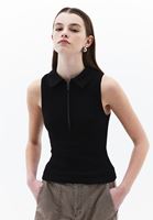 Bayan Siyah Polo Yaka Fermuarlı Atlet