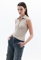 Bayan Bej Polo Yaka Fermuarlı Atlet