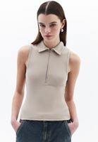 Bayan Bej Polo Yaka Fermuarlı Atlet