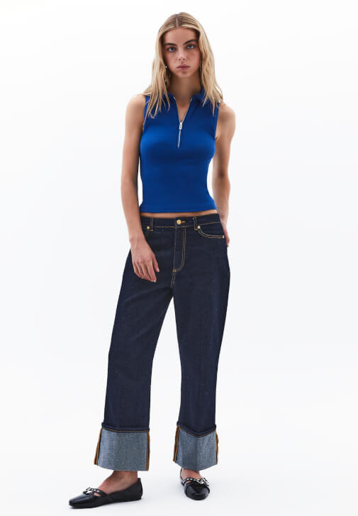 Fermuarlı Atlet ve Boyfriend Pantolon Kombini