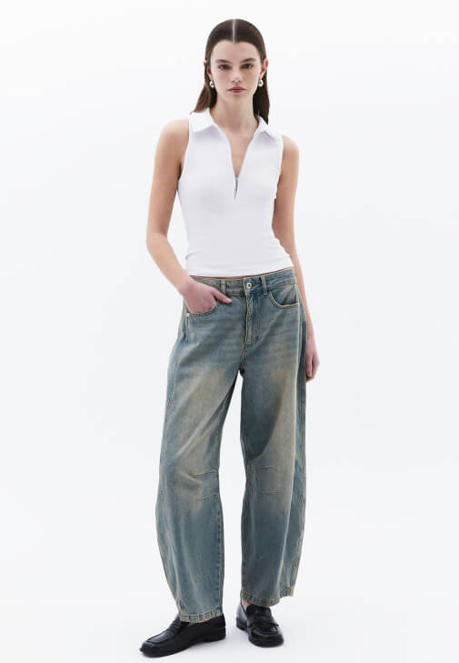 Polo Yaka Atlet ve Baggy-Fit Pantolon Kombini