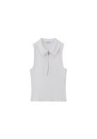 Bayan Beyaz Polo Yaka Fermuarlı Atlet