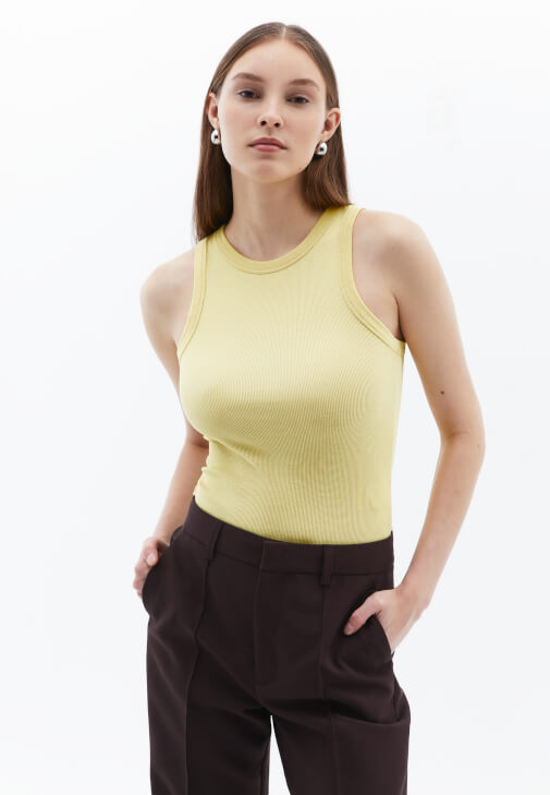 Sarı Pamuklu Halter Yaka Atlet