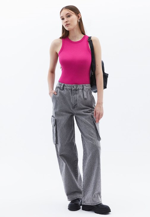 Pamuklu Halter Yaka Atlet ve Skater Pantolon Kombini