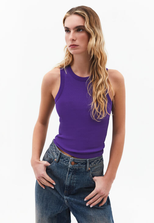 Mor Pamuklu Halter Yaka Atlet