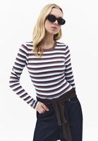 Bayan Çok Renkli Çizgili Sıfır Yaka Tişört