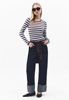 Bayan Çok Renkli Çizgili Sıfır Yaka Tişört