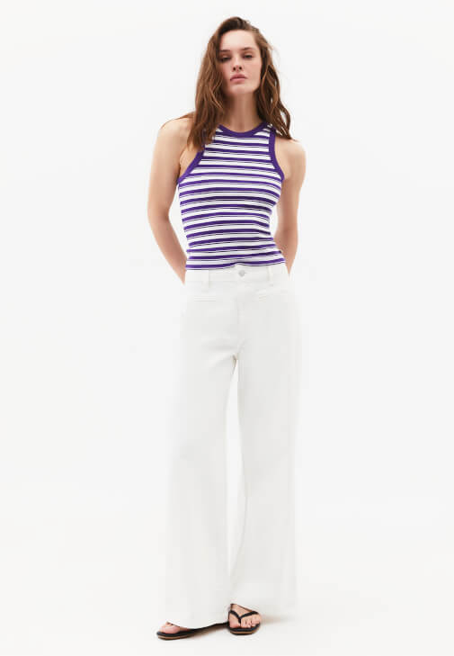 Çizgili Atlet ve Wide-Leg Pantolon Kombini