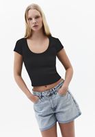 Bayan Siyah Pamuklu U Yaka Tişört