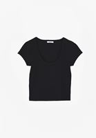 Bayan Siyah Pamuklu U Yaka Tişört