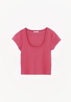Bayan Pembe Pamuklu U Yaka Tişört