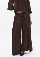 Bayan Kahverengi Keten Karışımlı Wide-Leg Pantolon