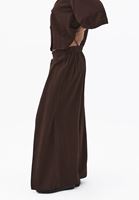 Bayan Kahverengi Keten Karışımlı Wide-Leg Pantolon