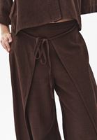 Bayan Kahverengi Keten Karışımlı Wide-Leg Pantolon