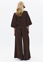 Bayan Kahverengi Keten Karışımlı Wide-Leg Pantolon