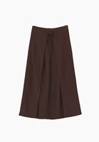 Bayan Kahverengi Keten Karışımlı Wide-Leg Pantolon