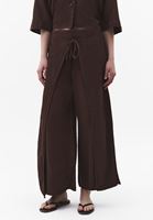 Bayan Kahverengi Keten Karışımlı Wide-Leg Pantolon