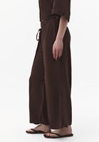 Bayan Kahverengi Keten Karışımlı Wide-Leg Pantolon
