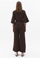 Bayan Kahverengi Keten Karışımlı Wide-Leg Pantolon
