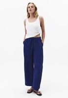 Bayan Mavi Keten Karışımlı Barrel-Fit Pantolon