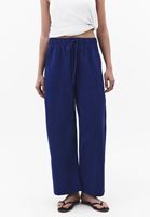 Bayan Mavi Keten Karışımlı Barrel-Fit Pantolon