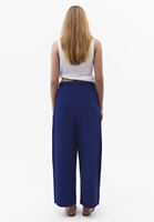 Bayan Mavi Keten Karışımlı Barrel-Fit Pantolon