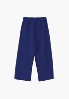 Bayan Mavi Keten Karışımlı Barrel-Fit Pantolon