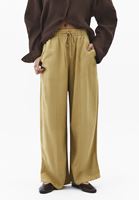 Bayan Yeşil Keten Karışımlı Barrel-Fit Pantolon