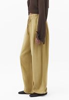 Bayan Yeşil Keten Karışımlı Barrel-Fit Pantolon