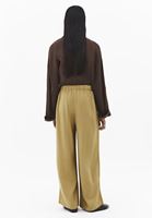 Bayan Yeşil Keten Karışımlı Barrel-Fit Pantolon