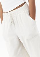 Bayan Bej Keten Karışımlı Barrel-Fit Pantolon