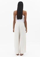 Bayan Bej Keten Karışımlı Barrel-Fit Pantolon