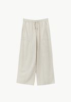 Bayan Bej Keten Karışımlı Barrel-Fit Pantolon