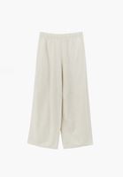 Bayan Bej Keten Karışımlı Barrel-Fit Pantolon