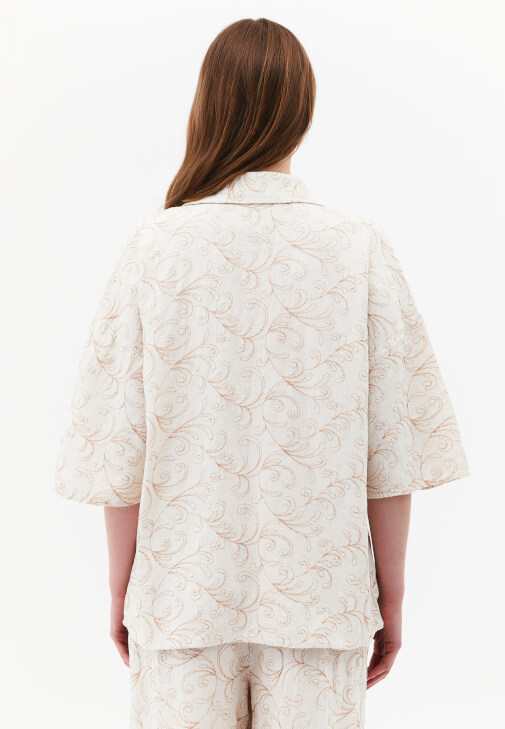 Keten Nakışlı Gömlek ve Keten Pantolon Kombini