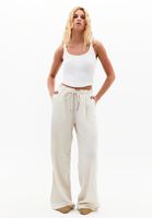 Bayan Bej Keten Karışımlı Wide-Leg Pantolon