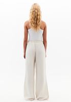 Bayan Bej Keten Karışımlı Wide-Leg Pantolon