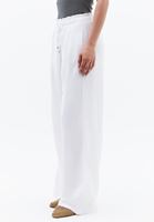 Bayan Beyaz Keten Karışımlı Wide-Leg Pantolon