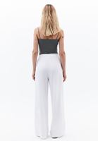 Bayan Beyaz Keten Karışımlı Wide-Leg Pantolon