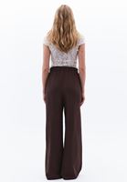 Bayan Kahverengi Keten Karışımlı Wide-Leg Pantolon