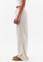 Bayan Bej Keten Karışımlı Wide-Leg Pantolon