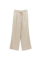 Bayan Bej Keten Karışımlı Wide-Leg Pantolon