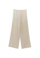 Bayan Bej Keten Karışımlı Wide-Leg Pantolon