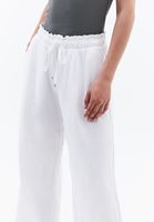 Bayan Beyaz Keten Karışımlı Wide-Leg Pantolon