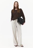 Bayan Kahverengi Keten Karışımlı Wide-Leg Pantolon