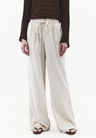 Bayan Kahverengi Keten Karışımlı Wide-Leg Pantolon