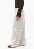 Bayan Kahverengi Keten Karışımlı Wide-Leg Pantolon