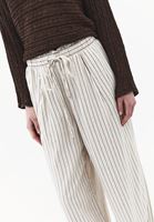 Bayan Kahverengi Keten Karışımlı Wide-Leg Pantolon