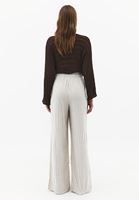 Bayan Kahverengi Keten Karışımlı Wide-Leg Pantolon